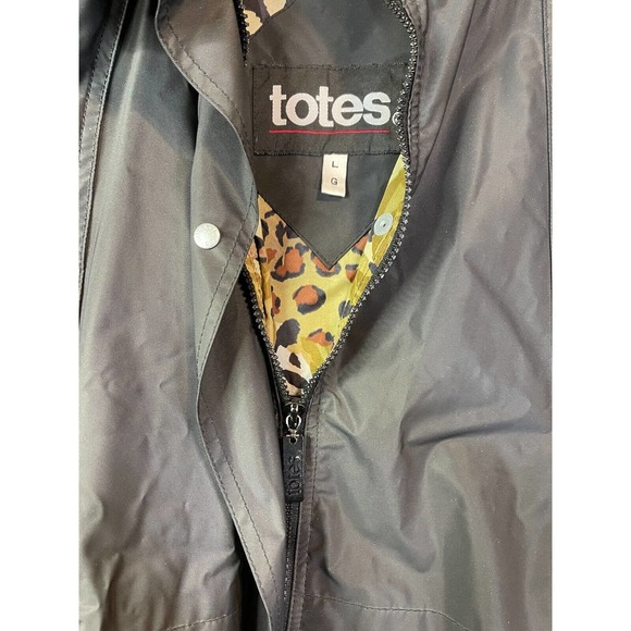 Totes Size L Black Floral Zebra Rain Coat Jacket Pockets - Picture 4 of 11
